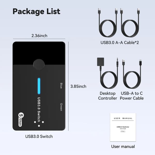USB KVM-bryter 2 datamaskiner deler 4 USB3.0-brytervelger for PC-bærbar datamaskin