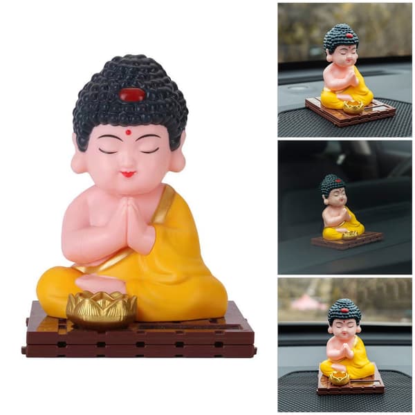 Zen-stil Solar Nikker Buddha-statue Bilpynt ABS for fredelig kørsel