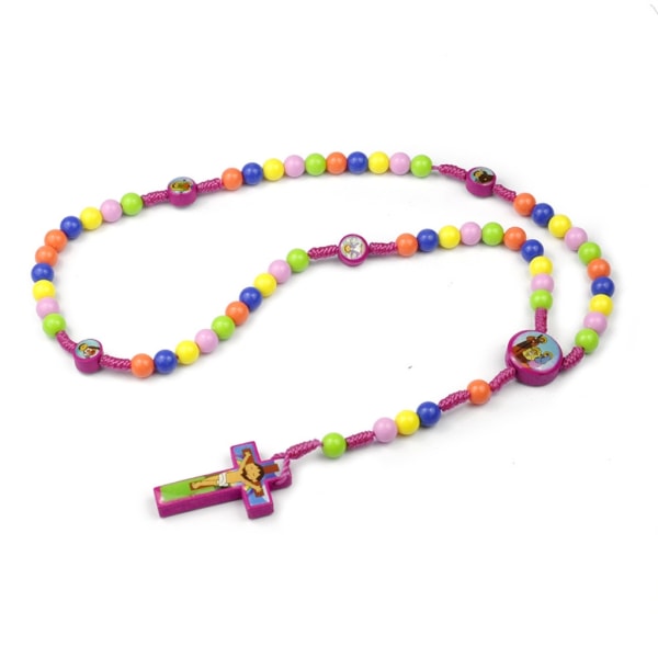 Tecknad kors rosenkrans halsband handgjorda färgglada runda pärlor hängsmycke för barn flickor pojkar barn katolska bön smycken Color red