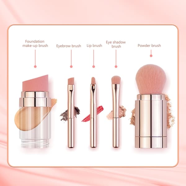 Rejse Kabuki-makeupbørste til foundation, blush, bronzer og pudder, udtrækkelig