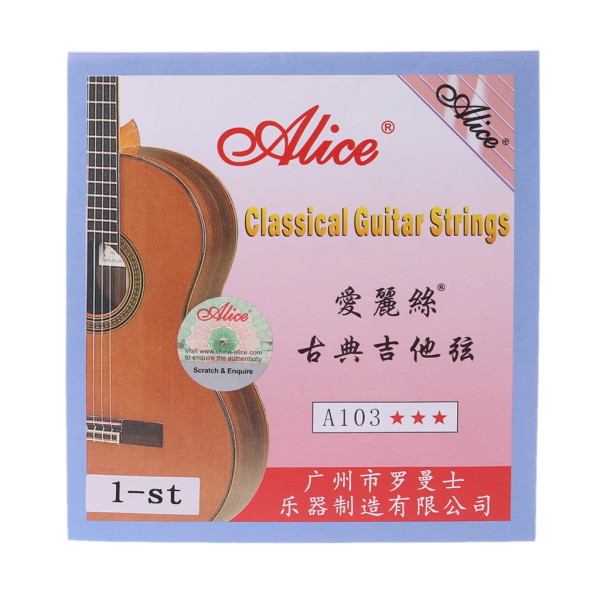 Alice A103 Nylon 1:a E 028 / 2:a B 032 Högspänning för klassisk gitarr White