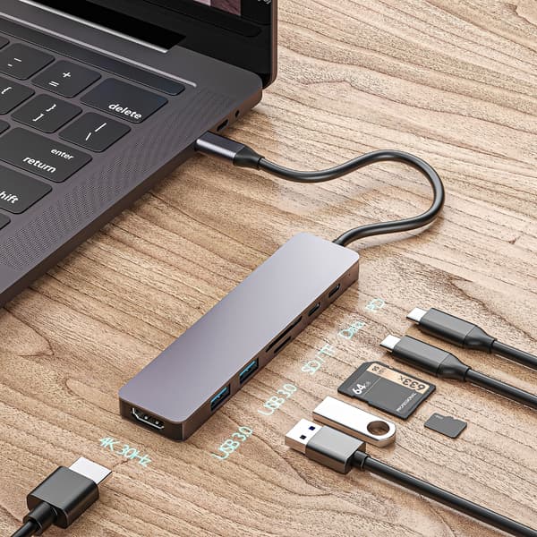 Multifunktionell Typ C Hub-Adapter, USB3.0, PD100W Laddning för Hemma Bio