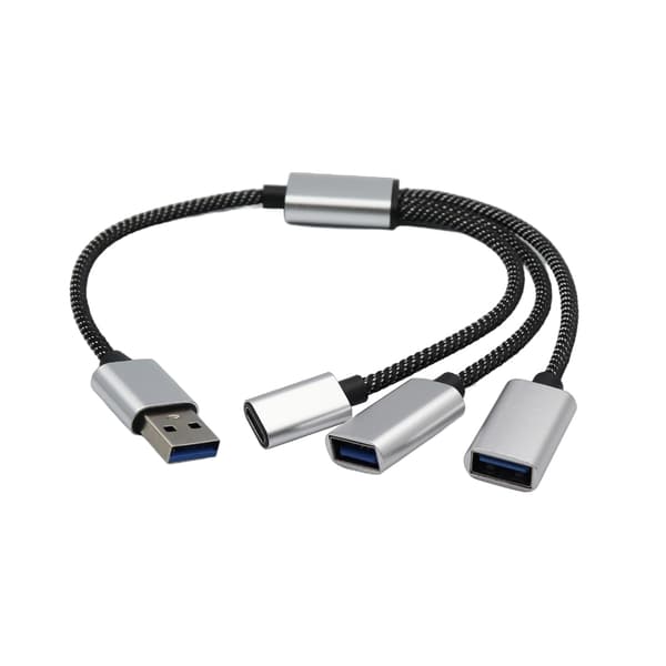 USB 2.0 Strømsplitterkabel, 1 Han til 2 Hun USB og 1 USB C Ladekabel