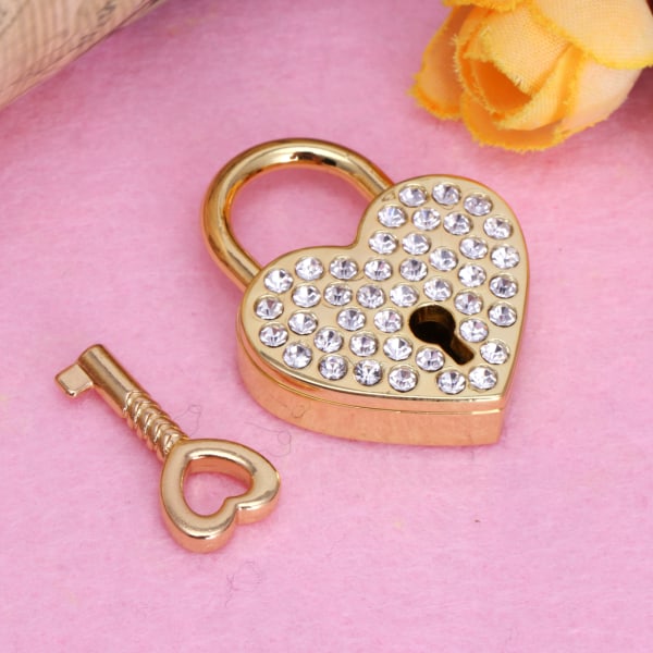 Vintage Diamonds Heart Lock With for Key Mini Love Hänglås Metall för Wish Lås för väska Resväska Bagage Dagbok Bok Jewel Gold
