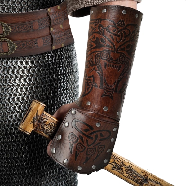Justerbara medeltida präglade armbandshållare Vintage konstläder Riddarhandskar Vikingarmband Läderarmskydd Black B