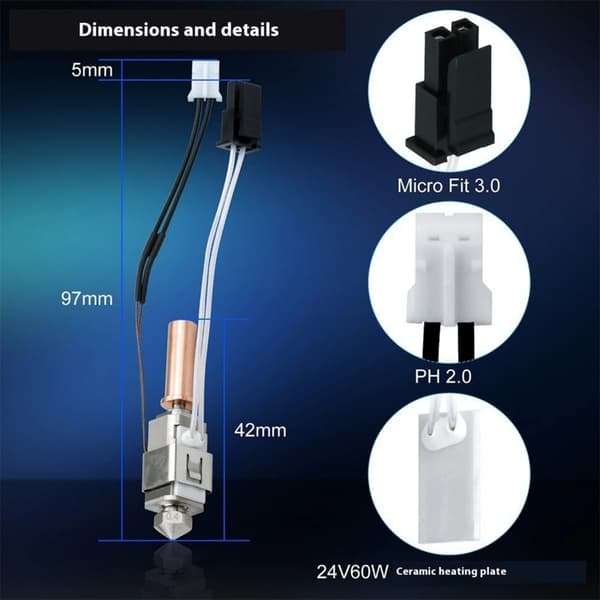 Oppgraderinger for 2 Hotend Kit Termistor Varmeelement 0.4mm Print Hot End