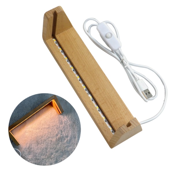 LED-displayfot i trä med USB-kabel U-formad ram för lampstativ för akryl, kristall, nattljus, glashartskonst A 6 inches