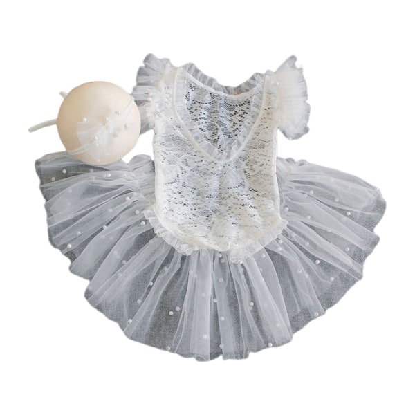 3 st Baby Lace Romper Pannband Kort kjol Set Nyfödd fotografering rekvisita Outfit