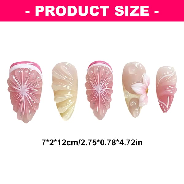 Dekorativ Press On Manicure med 3D Blomster Pink Gradient Stil