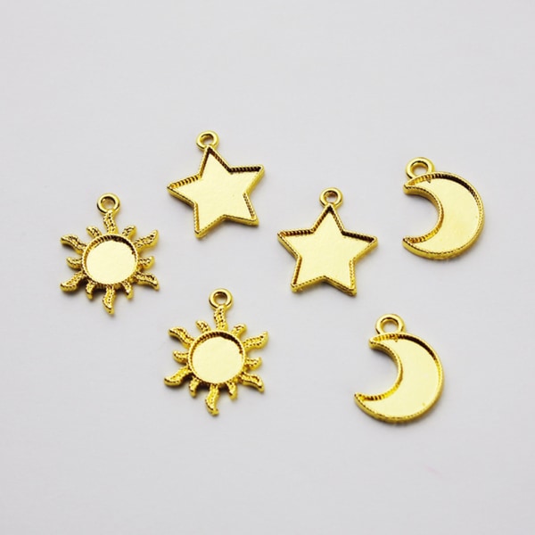 30x/ Set Star Moon för solhänge Metallram Öppen raminställning UV-hartsberlock för gör-det-själv-hantverk Smyckenstillverkning pressflöde