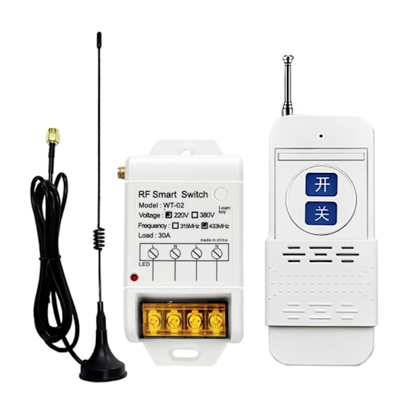 Vattentäta RF Smart Switches 1CH 30Amp Reläer med Fjärrkontroll 2-Knapps & Antenn för Utomhusbelysning & Garageport