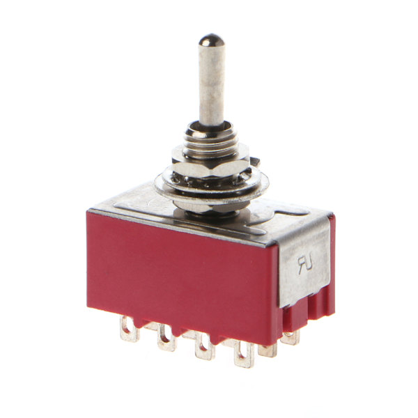 AC 250V/2A 125V/5A 12-Pin På/På 2-Positions 4PDT Mini Vippströmbrytare Röd