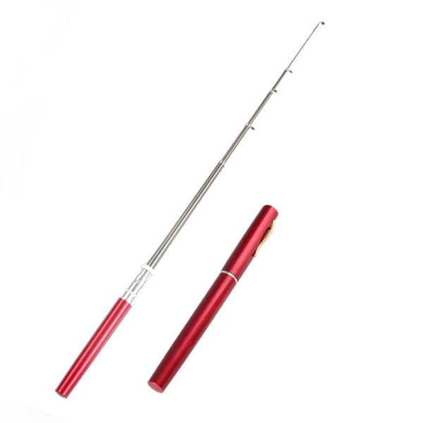 Mini teleskopisk bärbar fiskpenna Fiskepenna i aluminiumlegering fiskespö + rulle Red