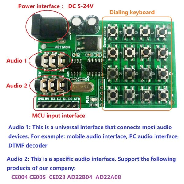 AE11A04 DTMF stemmedekodermodul stemmeinngangsgrensesnitt med LED-indikator