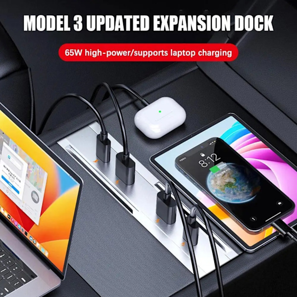 Autolle 3+ Auton USB-keskitin Telakointiasema Laajennus Shunt Keskikonsolin Sovitin