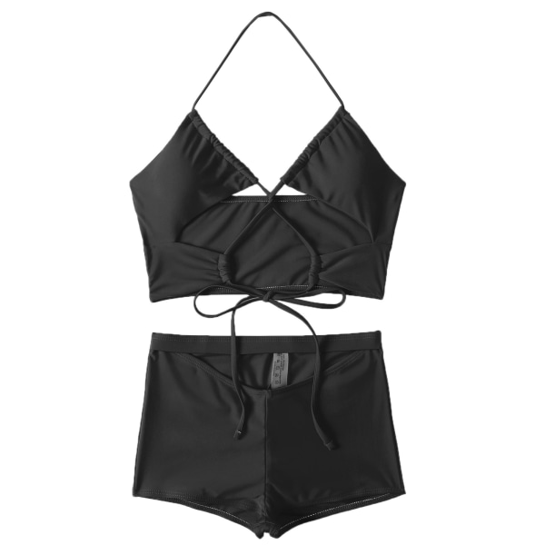 Kvinnor Hollow Out Bandage Bikiini Badkläder Push Up Bikini Set Brasiliansk Baddräkt Sommar Strandkläder Baddräkt Black S