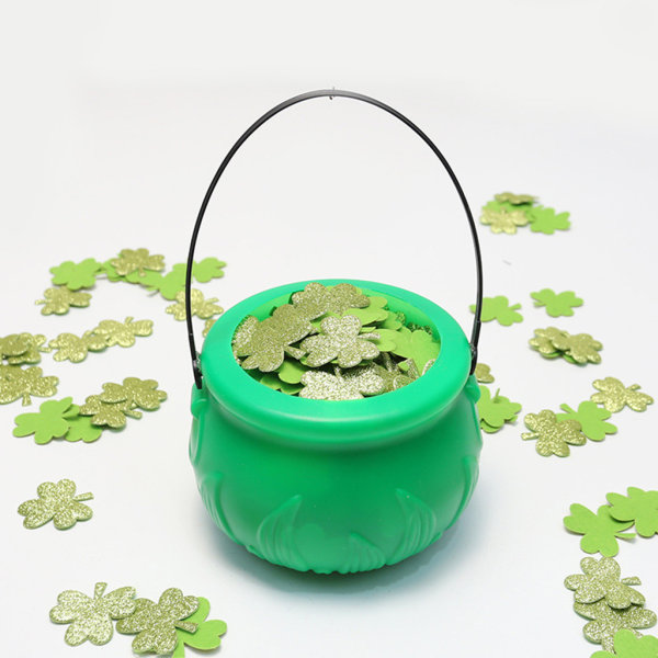 Irish Saint Patricks Day Green Pot med handtag Plast Kittel Candy Bucket Box