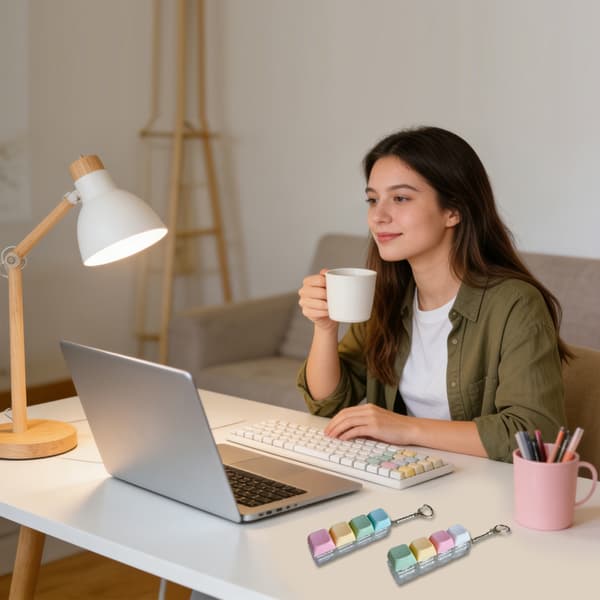 Stressreducerende nøgleringlegetøj med 4 mekaniske trykknapper og blød LED til børn 4