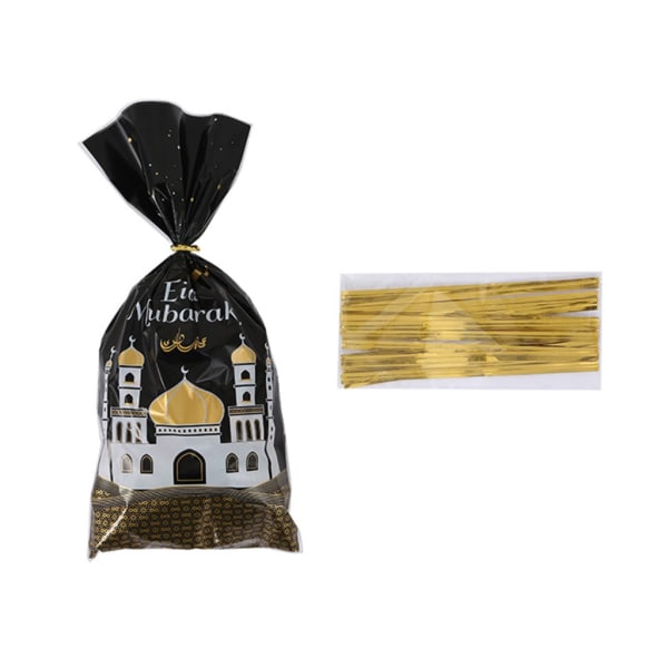 100 st Eid Mubarak presentpåsar med rep Presentförpackningspåse Tillbehör för förvaringspåse för godisdessertkex