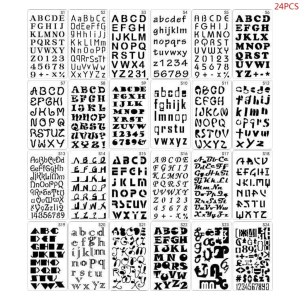 24 st/set Alfabet Bokstäver Ritmall Schablon Målning Prägling Scrapbook