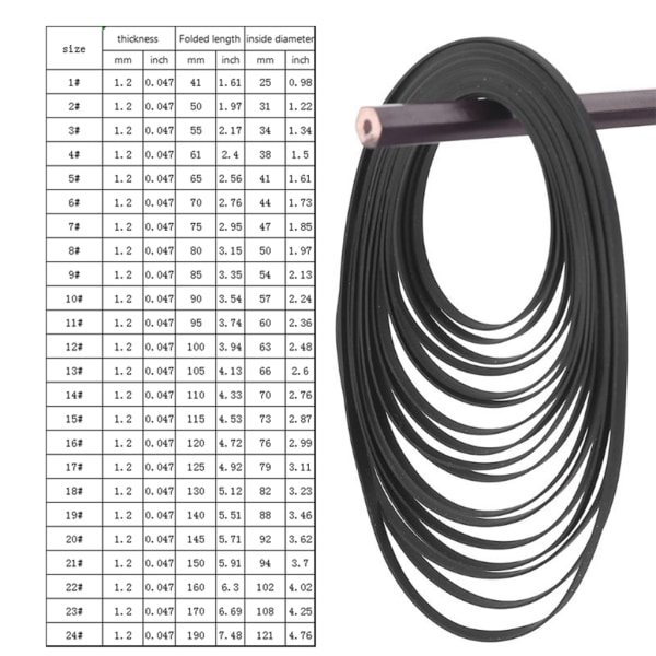 5st Universal 41-190 mm kassettbandmaskin Gummibälte 1,2 mm bredd gemensamt bälte för inspelare Walkman DVD-enheter Fold in half 105mm