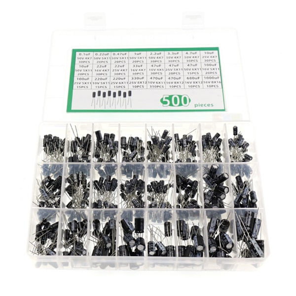 Lågfrekvens 24 värden Aluminium Flerskikts monolitisk keramisk elektrolytisk kondensatorsats Box 0,1 UF-1000 UF 50V 500st