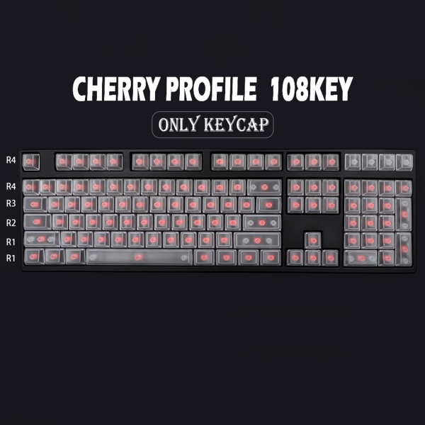 Maskinnyckelkapslar Transparent Clear med bakgrundsbelysning 108 nycklar Keycap Cherry Höjd för mekaniskt tangentbord Gör-det-själv-tangentbord 108