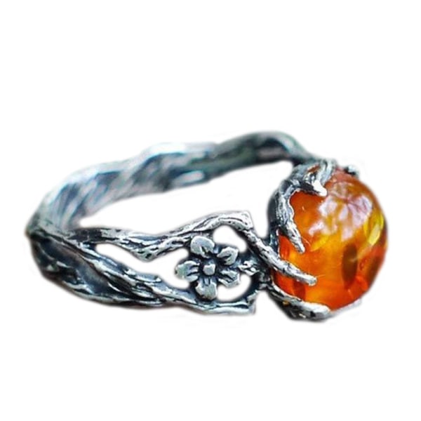 Utsökt Orange Transparent Stone Ring Dam Vintage Silver Färg Pläterad Finger Smycken Ring Ädelstenar Boho Smycken null - 9