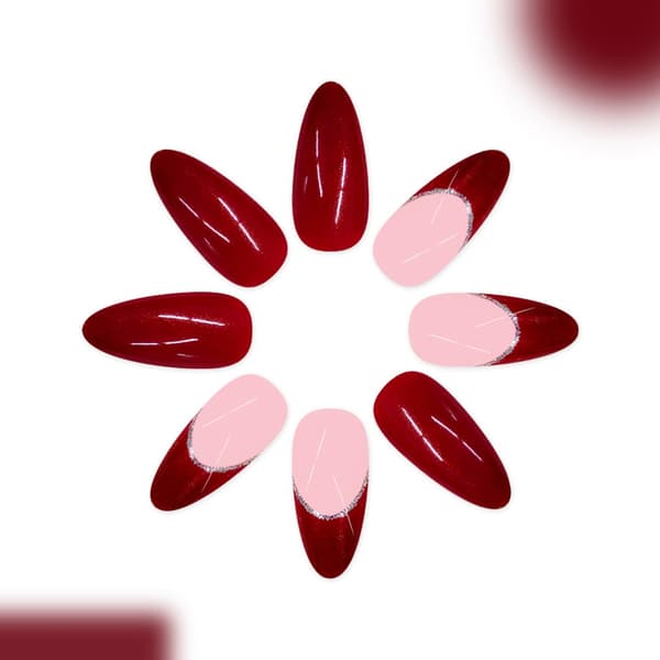 Lösnaglar Röda Gradient Glittrande Blommig Design Omedelbar Stiluppgradering