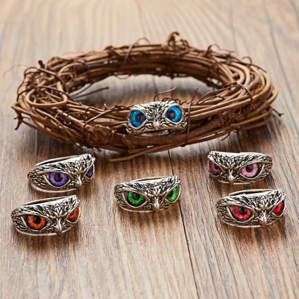 Söt uggla ögonring justerbar ring män kvinnor bröllopsfingeraccessoarer 天蓝色