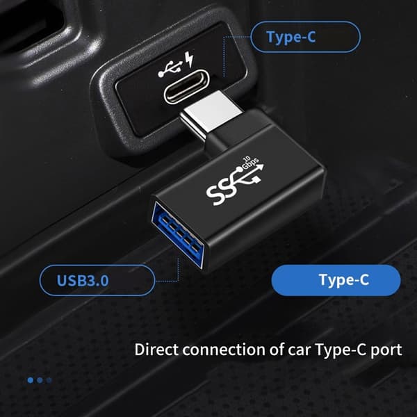 USB C - USB-sovitin 90 asteen kulmalla, pikalataus, plug and play