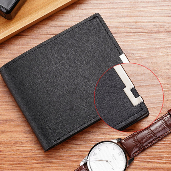 Kort plånbok för män PU-läder Bifold-plånbok Smal kreditkortshållare Myntplånbok Affärsplånbok för män Black