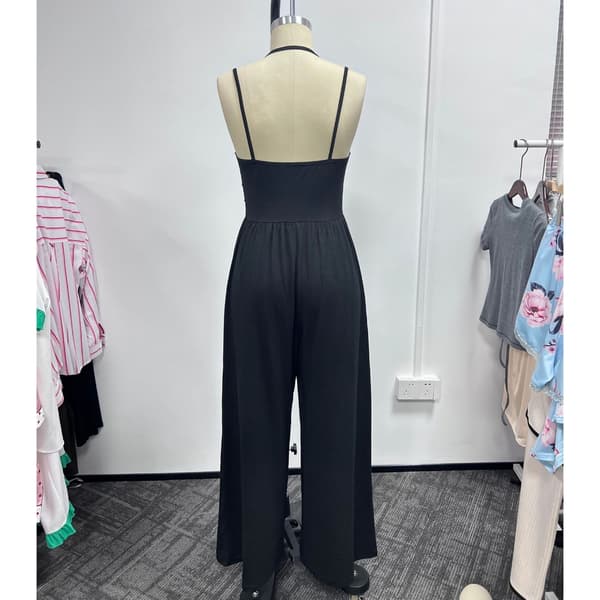 Fritidsjumpsuit til kvinder med stropper, bredbenede, baggy bukser, heldragt grey S