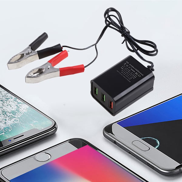 Omvandlare batteriklämma 12V-24V QC3.0 USB -laddare Power 3 portar Shunt automatiskt laddning för Android