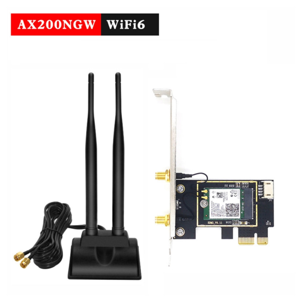 3000Mbps WiFi 6 för Intel AX200 PCIe trådlös nätverksadapter Dual-Band 2,4G/5Ghz AX200NGW BT5.1 för Windows10 stationär PC null - With 10DB antenna