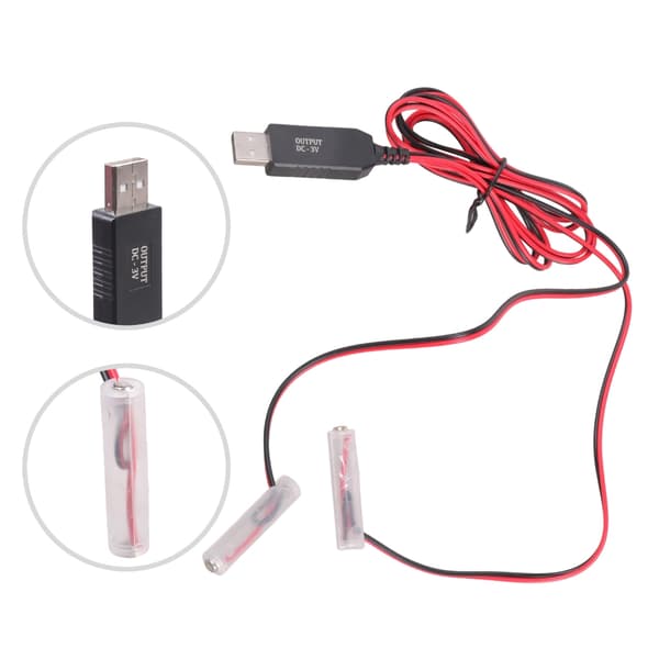 USB-strømomformerkabel som erstatter to 3A-batterier i diverse hjemmeelektronikk