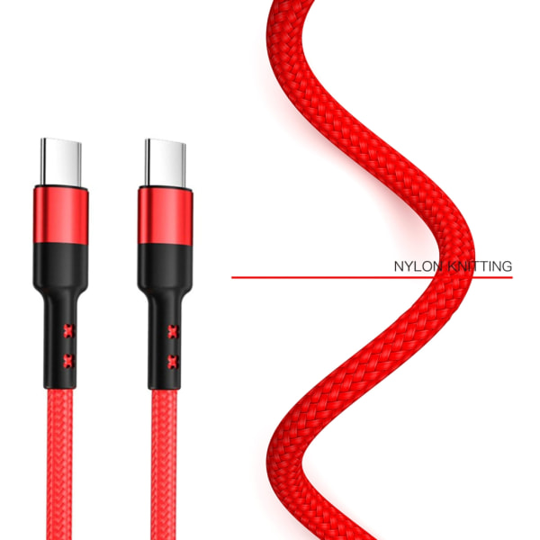 Type-C laddningskabel 60W höghastighets USB C till typ C förlängningssladd för telefon 15//15Plus/15 Pro/15 ProMax smartphones Red 2m