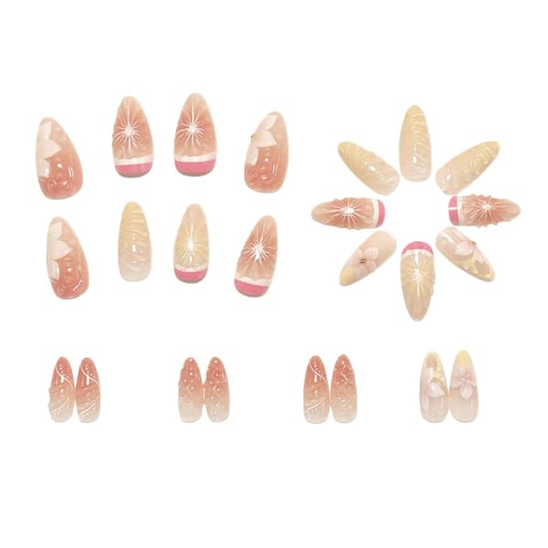 Dekorativ Press On Manicure med 3D Blomster Pink Gradient Stil