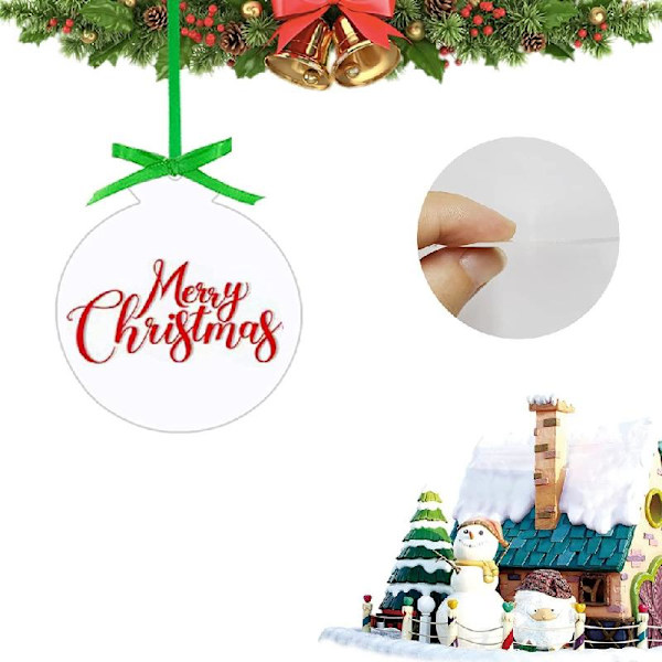 Klar, rund akryl julprydnad Gör-det-själv Tom Circle Bulb Xmas Bauble Träddekoration Strumpa Namnlappar Semester