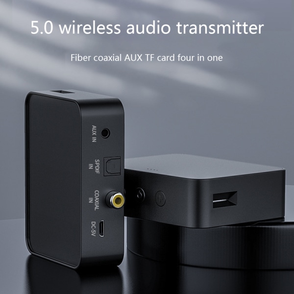 Bluetooth-kompatibel 5.0 ljudsändare med 3,5 mm Aux SPDIF RCA TF-kort Hifi-musikadapter för bil-TV PC-högtalare