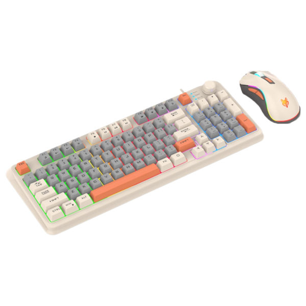 K820 94 Tangenter Gaming Tangentbord Mus Kit RGB Bakgrundsbelyst 3 Färgmatchande USB Tangentbord 19 tangenter Anti-Ghosting med Vred för Volymjustering