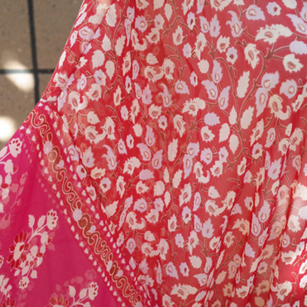 Womens Vårsemester Chiffong Kimono Cardigan Bohemian Retro Röd Paisley Blommig