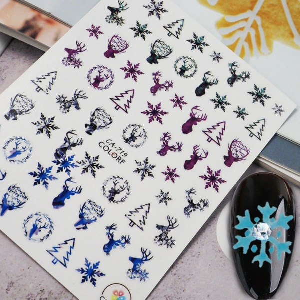 6 ark nail art 3D självhäftande nageldekal Trädklocka Tomtedesignklistermärke Xmas Winter Nail Supply