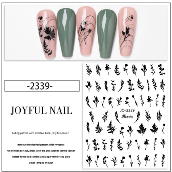 Blomma nagelklistermärken, 3D självhäftande blad franska nageldekaler Blomma vinrankor mönster våren nail art klistermärken Nageldesigner