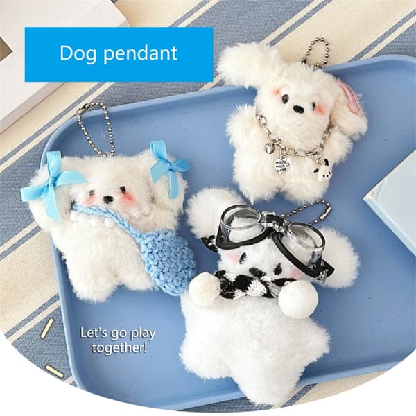 Mjuk tecknad hundvalp nyckelring blå väska dekoration resevänlig accessoar 3