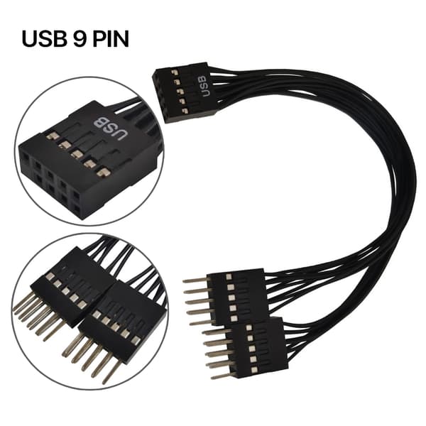 Bundkort 9-bens USB2.0 Header 1 til 2 Forlængeradapter Konverteringskabel 10CM