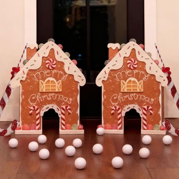 Bærbart Golfspilssæt i Resin til Julefrokoster, Robust Peberkagedesign Gingerbread Golf 4 balls