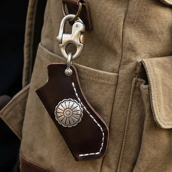 Flott nøkkelholder i lær og legering