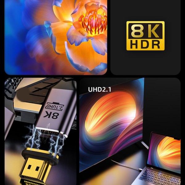 Höghastighets HDTV2.1 Magnetisk kabelstöd 8K@60Hz 4K@120Hz 2K@240Hz HDMI-kompatibel hane till HDMI-kompatibel hansladd 1.5m