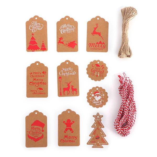 10 st/set Merry Xmas Kraftpapper Etikett DIY Handgjord Presentinslagning Papper Etiketter Jultomte Hängande Etikett Ornament Nyårsdekor